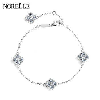 Wholesale Custom 18K White Gold Plated S925 Silver Moissanite Bracelet Luxury Four Leaf Clover Design High-end Bangles