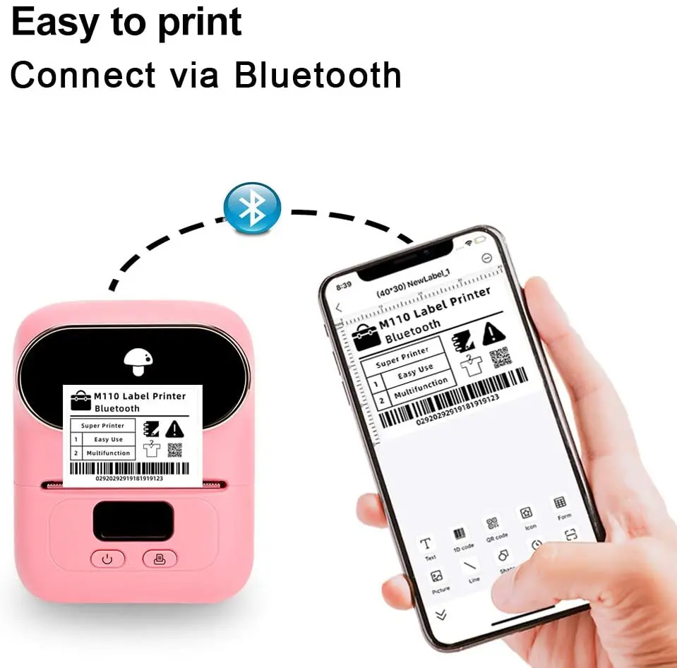 Phomemo M110 Bluetooth Etikettendrucker Etikettiergerät,Tragbarer Beschriftungsgerät Selbstklebend Labeldrucker für Barcode,Einzelhandel,Adresse,Büro und kleine Unternehmen,für Android & iOS -Orange