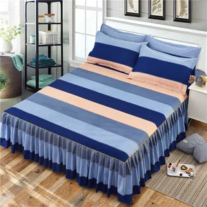 Double Layer Bedspread Floral Printed Bed Sheet Bilateral Bed Skirt + 2 Pcs Pillowcase Bed Skirt