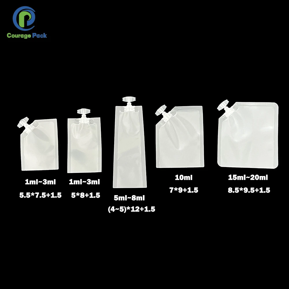 Small Capacity 1Ml 2Ml 3Ml 5Ml 8Ml 10Ml 15Ml 20Ml Heat Sealable Cosmetic Samples Sachet Plastic 5Ml Sachets Nozzle Bag