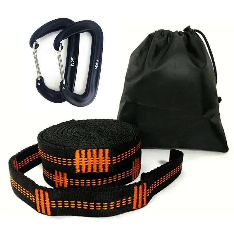 BT-S02 Double & Single Travel Camping 10 Loop Heavy Duty 5KN Carabiner Adjustable Hammock Nylon Tree Straps Set