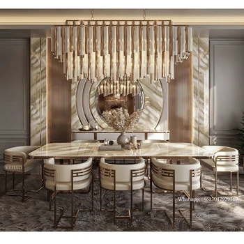 Dining room stainless steel legs metal base dining table set 6 seater marble top italian luxury dining tables and chairs sets