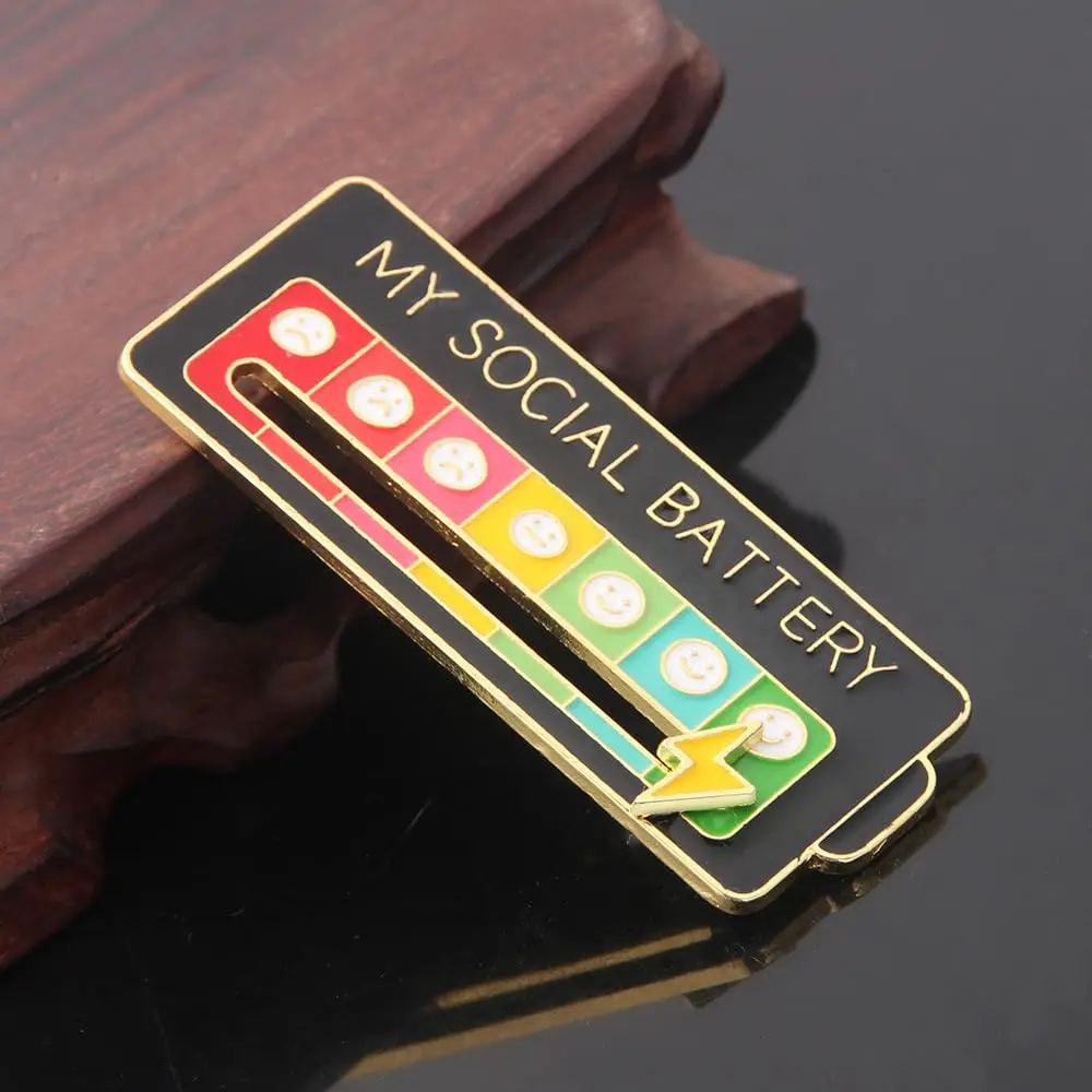 Broche D'humeur "Ma Batterie Sociale" - 2 Pièces Noir & Blanc - Aiguille Réglable 7 Niveaux - Pour Sac, Veste