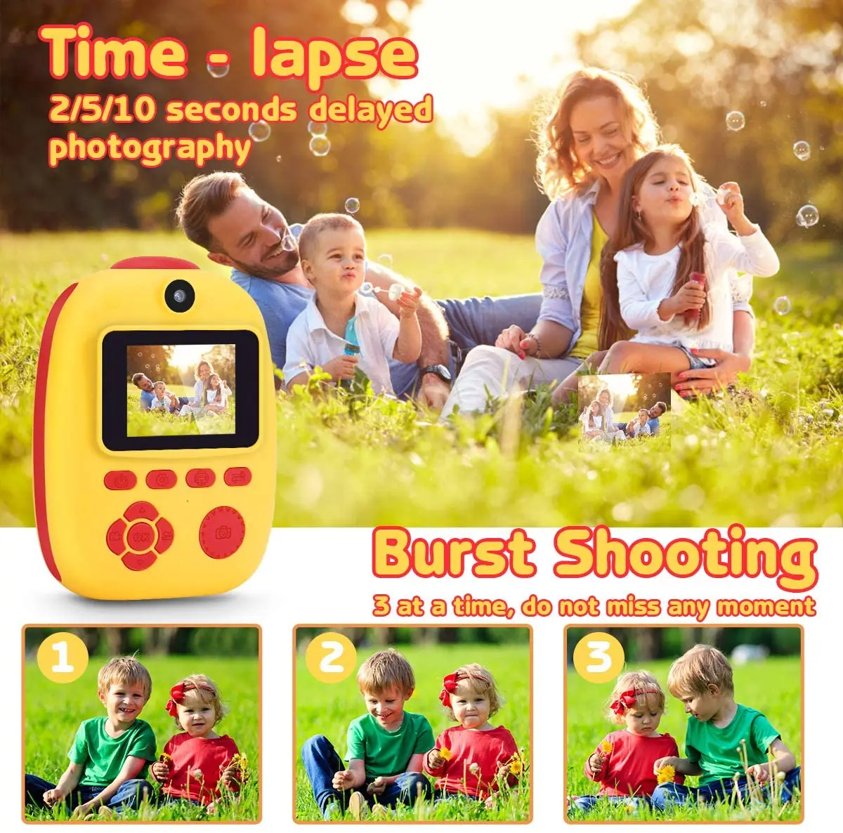 Digital Print Camera with 1080P Rechargeable Kids Camera Instant Fun Camera for Kids Christmas