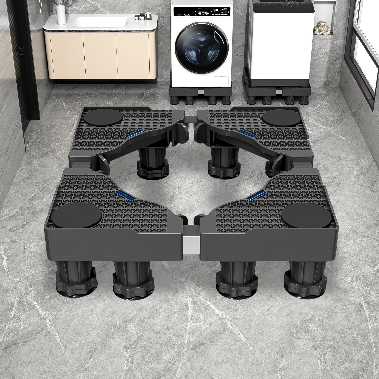Adjustable Movable Square Washing Machine Stand with Wheels Brakes Essential Square Washing Machine Part