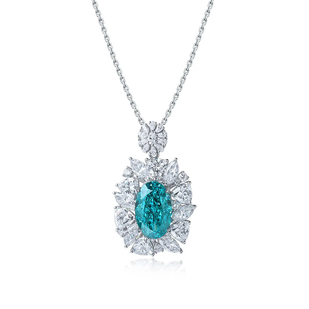 Paraiba Tourmaline White CZ factory Pendant Sterling Silver 925 Necklace