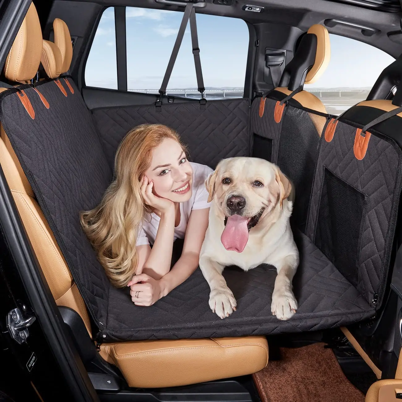 Dog Car Seat Cover for Back Seat Extra Larger with Strong Hard Bottom Car Back Seat Extender Dogs fit for all cars