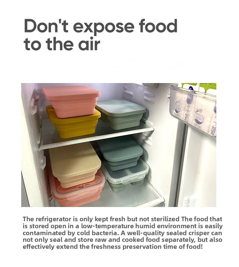 Customized Foldable Portable Silicone Lunch Box Food Grade Drop Resistant Heatable Microwavable Preservation for Outdoor Picnic manufacture