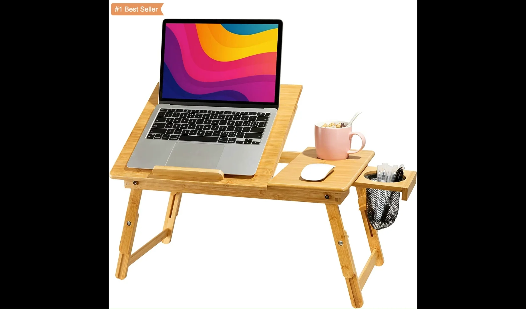 Jumon Bamboo Lap Desk Flip Top With Drawer Foldable Legs Breakfast Tray