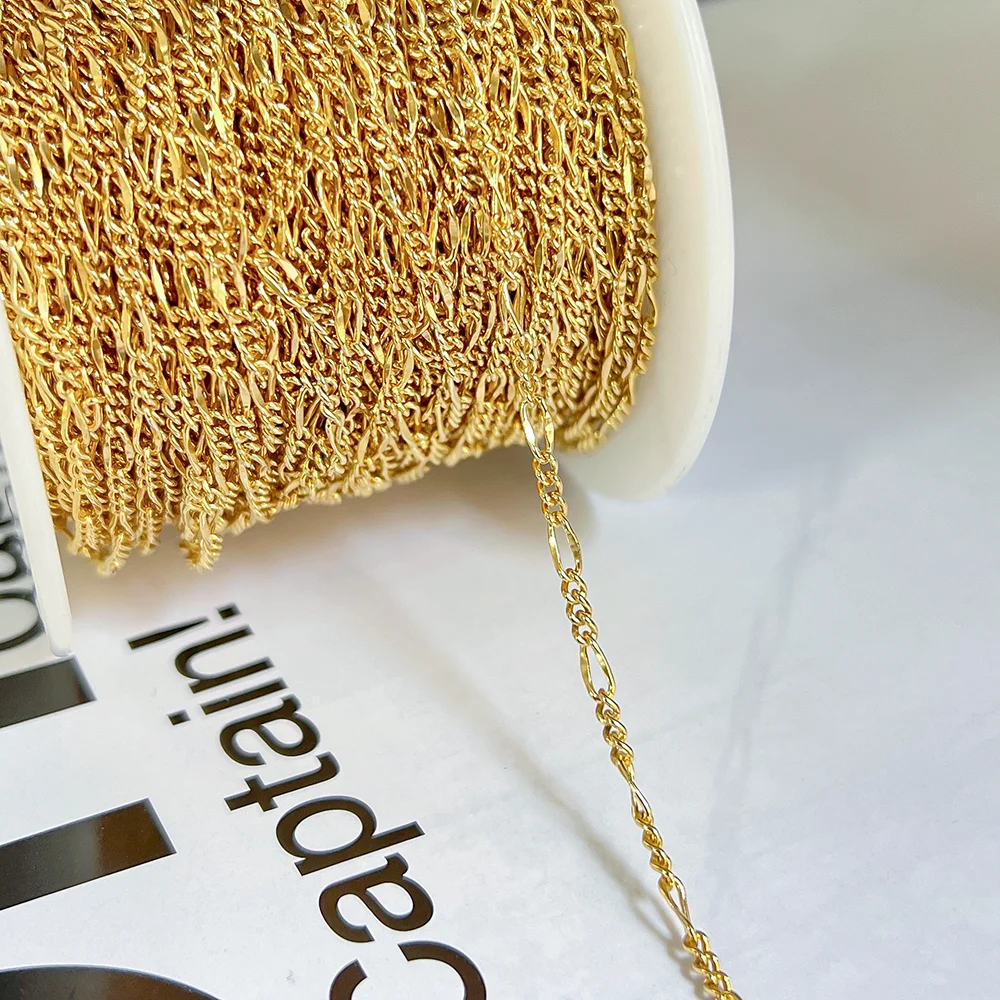 Material Guaranteed Permanent Jewelry 2.5mm Dapped Figaro Chains 14k