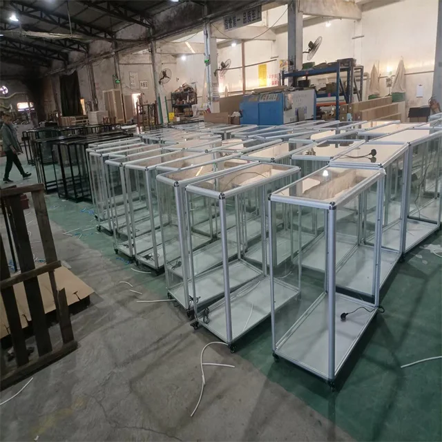 Custom-designed Rectangular LED-lit Tempered Glass Display case for Shopping Malls and Retail Stores.