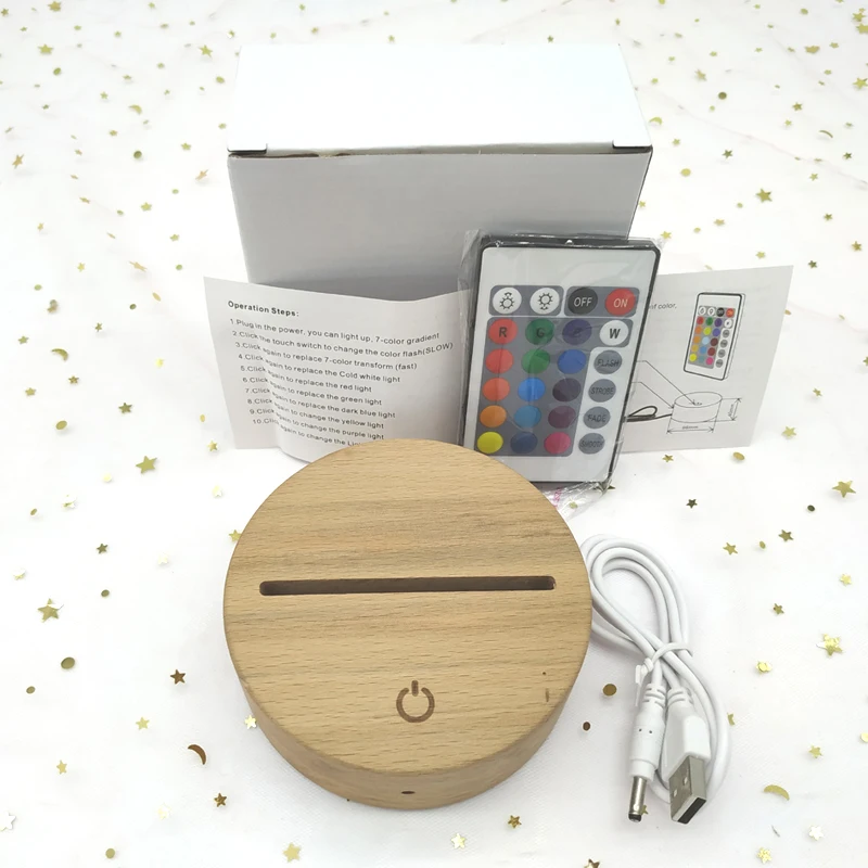 
 Светодиодный деревянное основание USB кабель сенсорный выключатель и дистанционное управление ночник акриловый дисплей 3D светодиодный Ночной светильник в собранном виде основания  
