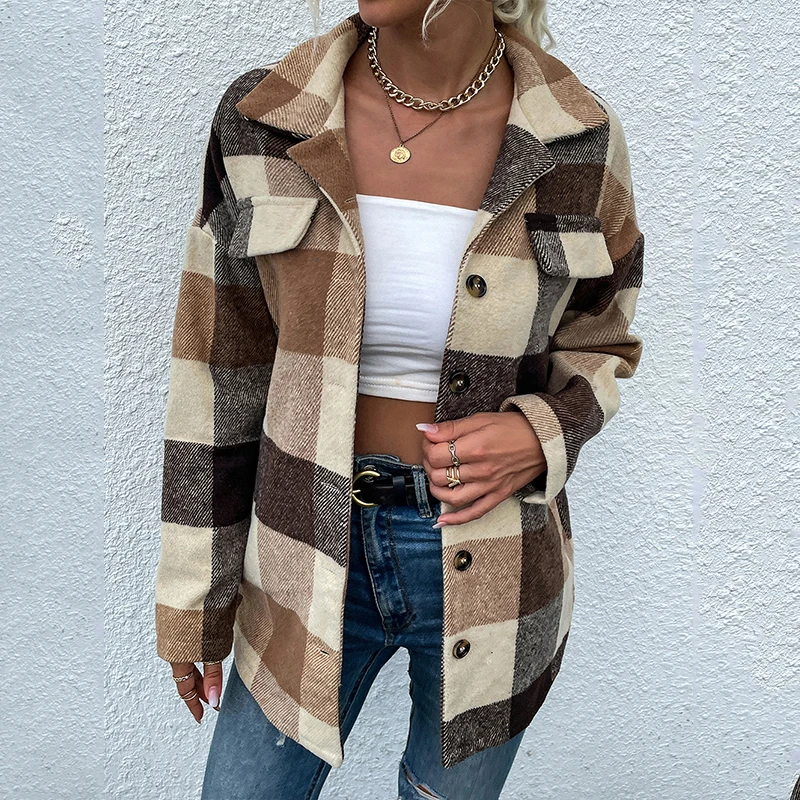 Camisas Con Estampado A Cuadros Para Mujer,Abrigo Con Bolsillos Y  Solapa,Para Invierno,Novedad De 2021 - Buy Blusa De Las Mujeres,A Cuadros  Camisa De Franela,Plus Tamaño Camiseta De Las Mujeres Product on Alibaba.com