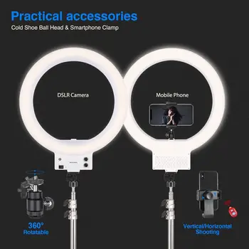 Neewer 18-inch White LED Ring Light with Silver Light Stand Lighting Kit Dimmable 50W 3200-5600K with Soft Filter, Hot Shoe product image