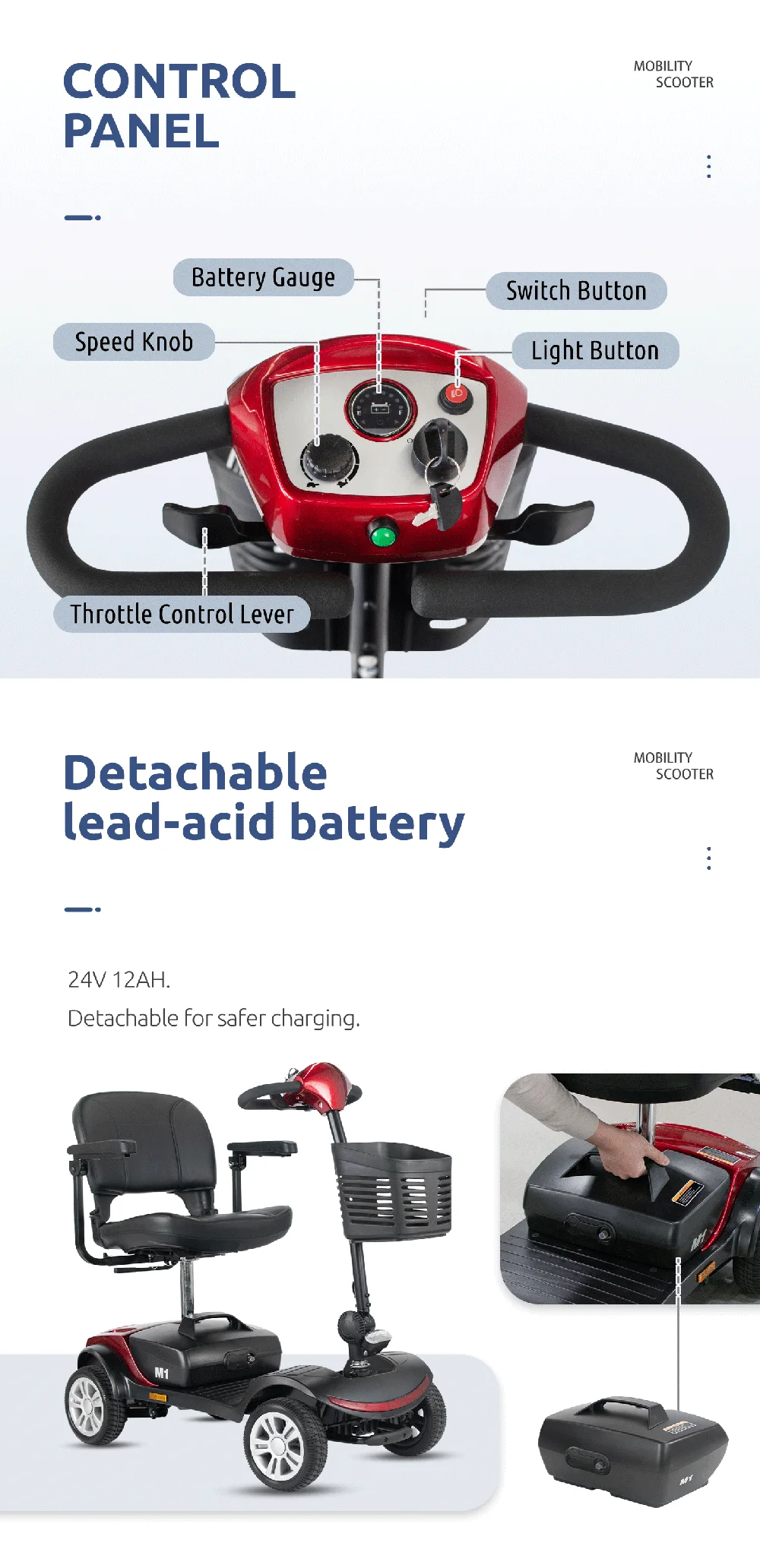 Factory Price 200W-500W mobility scooter elderly mobility scooters electric 4 wheel with 7'' 9'' 10'' 13'' wheels manufacture