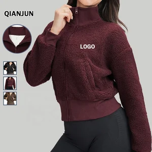 OEM ODM Women's Loose Fit Breathable Fleece-lined Polyester Yoga Jacket Thickened Gym Long-Sleeved Winter Fitness