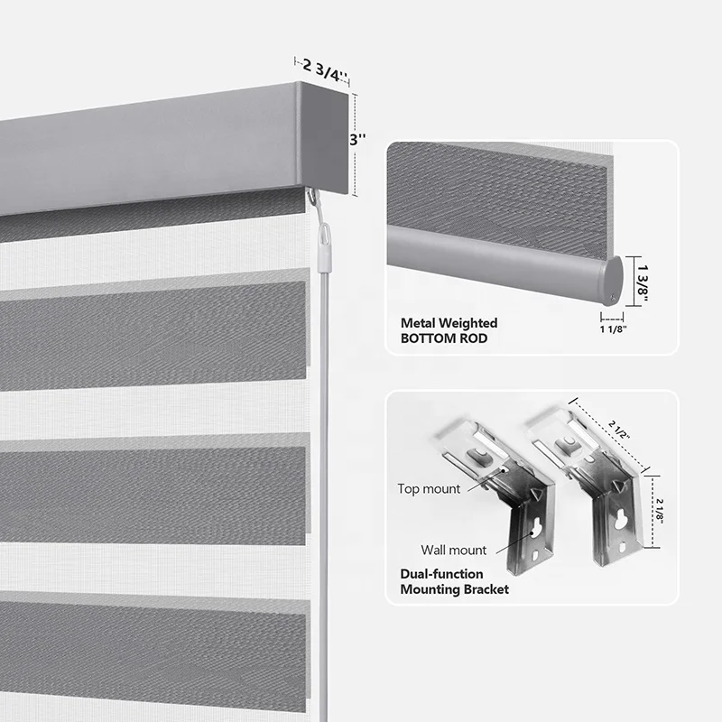 Customized Cordless zebra Blinds for Window Electric Motorised Blinds and Curtains Sunscreen Cordless Blind