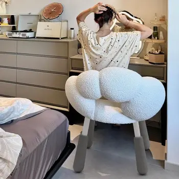 Minimalist Cream Wind Swivel Makeup Chair with Comfortable Sitting Back for Bedroom Furniture