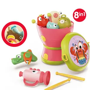ITTL New Baby Hand Drum Toys 8 Pieces Musical Instruments Newborn Gift Toy Montessori Educational Safe Baby Rattle Toys for Kids