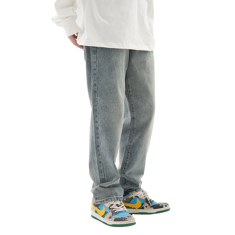 Big and Tall Oem Custom Logo High Quality Mens Light Wash Ripped Hem Plus Size Denim Jeans