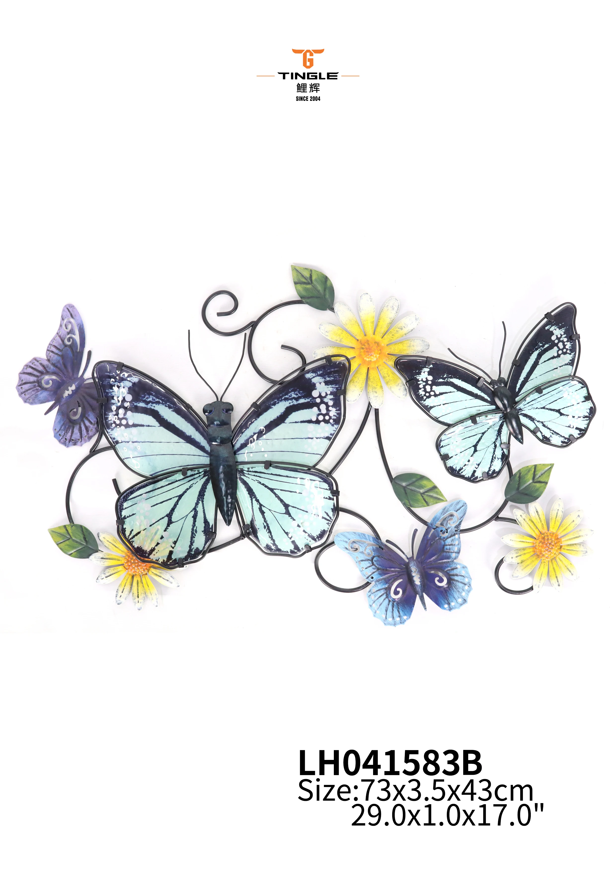 Liffy Wall Sculptures Glass Wall Hanging for Indoor Outdoor Bathroom Bedroom  Metal Butterfly Wall Blue