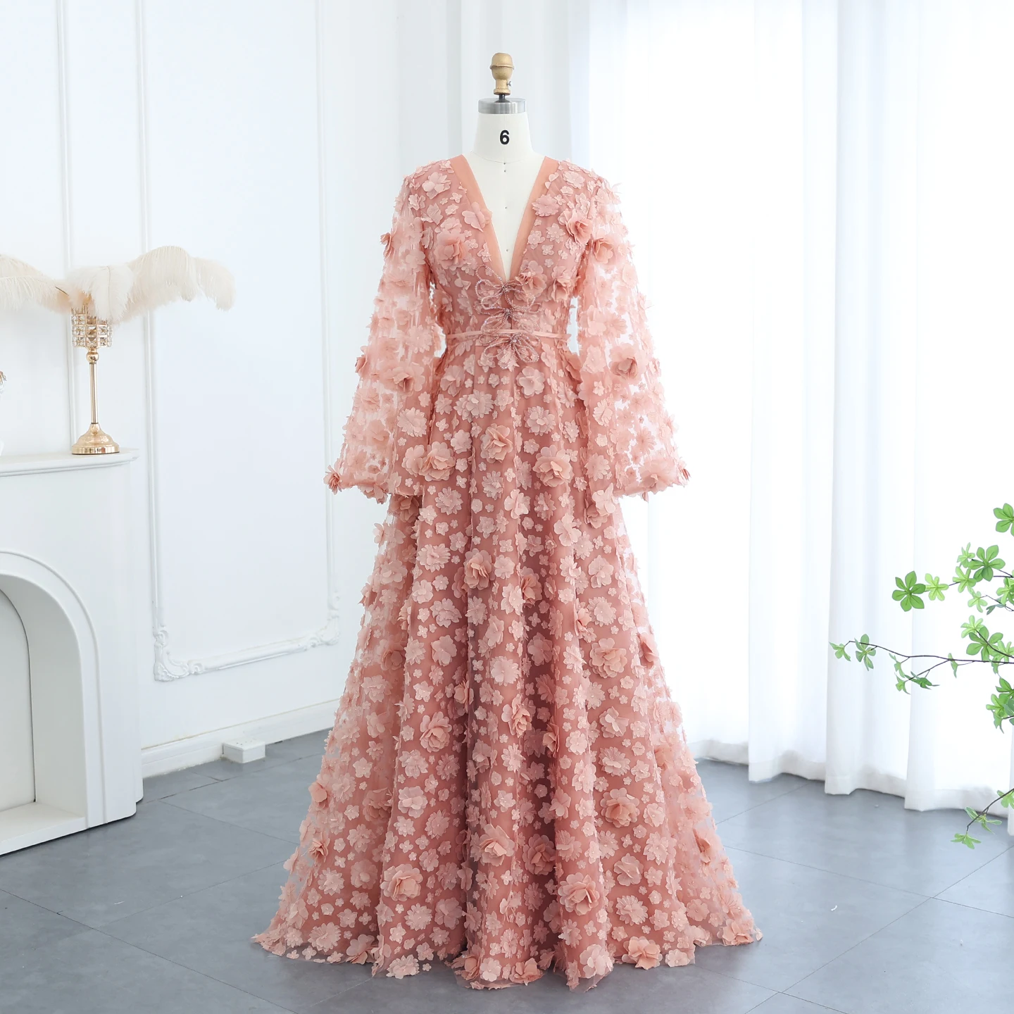 Bridal Party Peach Floral Bridesmaid Dresses Wedding Dress With
