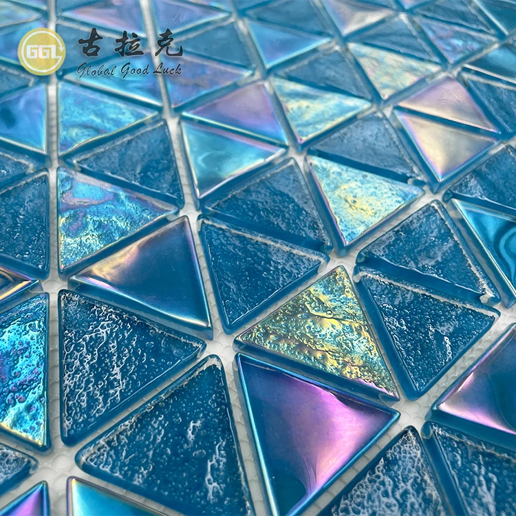 swimming pool mosaic tile blue color iridescent glass mosaic pool tile