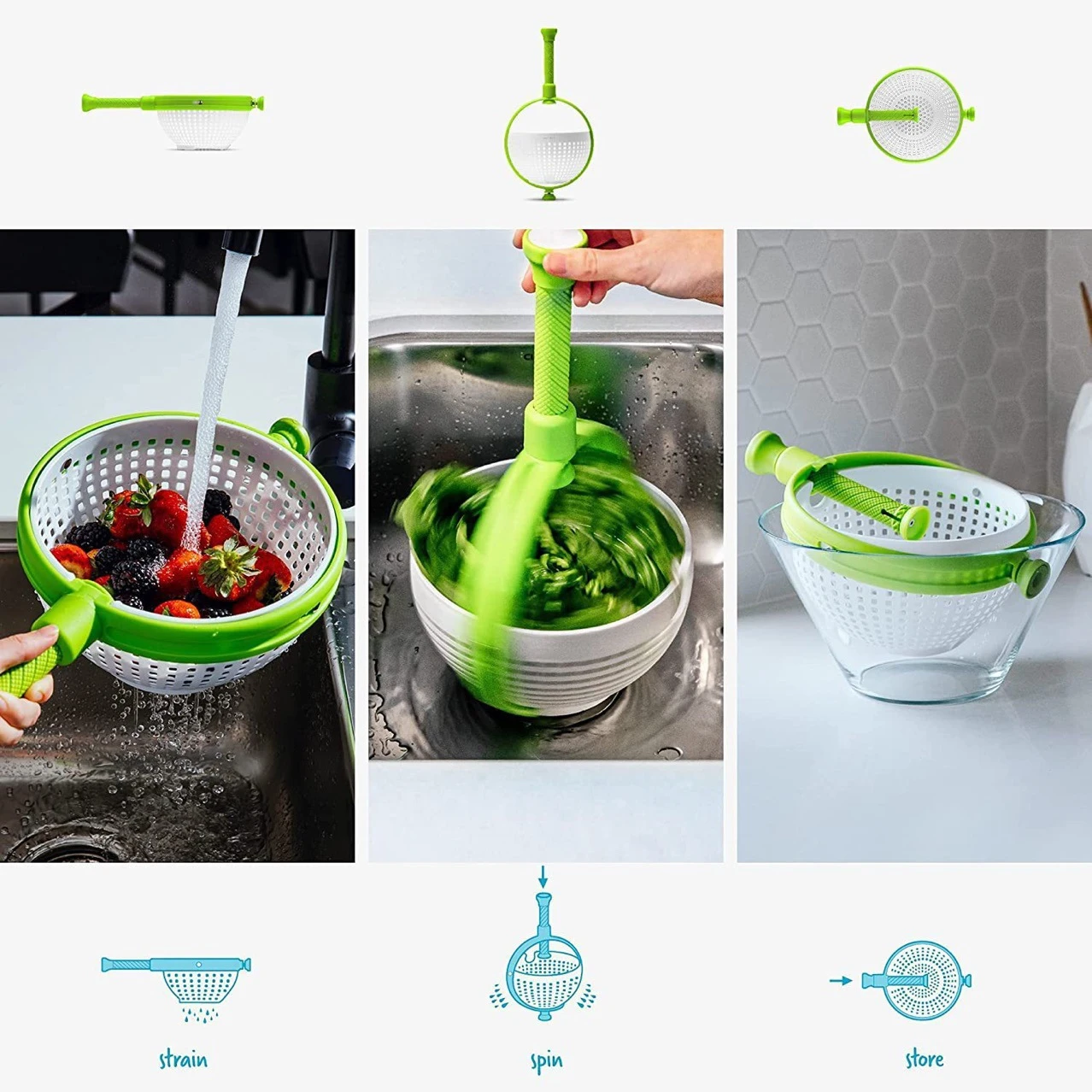 M09 Hot Selling Lettuce Spinning Kitchen Tools Drain Basket Colander Salad Spinner Colander With