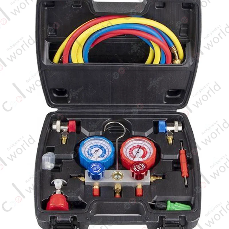 Gruppo Manometrico 2 Vie Con 3 Fruste - Scale R407c R404a R22 R134a - Made In Italy