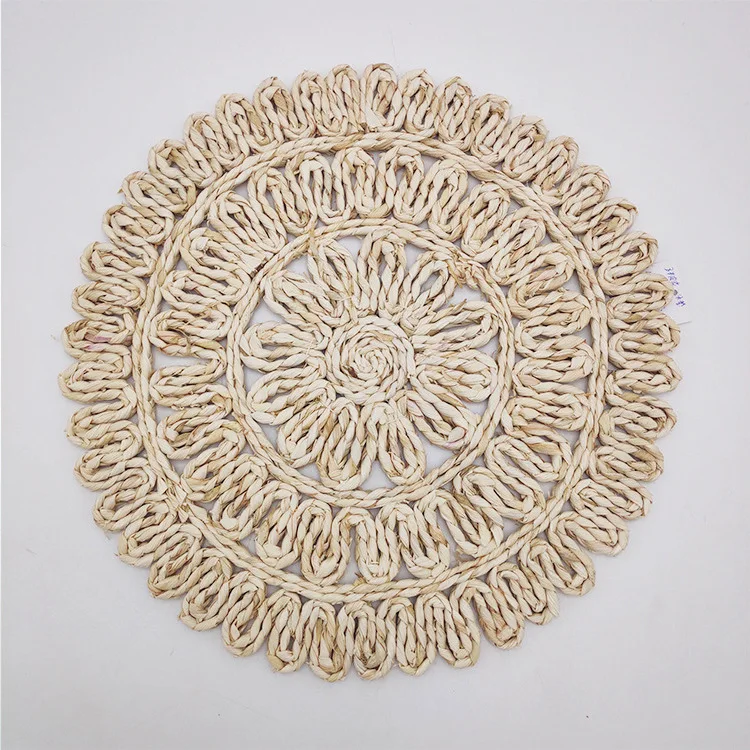 批发圆形编织藤编草花形手工充电板桌垫婚宴餐垫