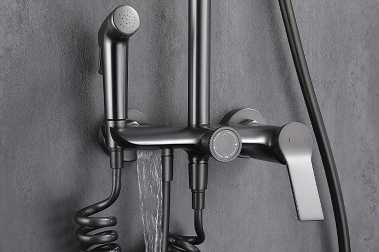 Juego de mezclador de sistema de ducha tipo lluvia para baño expuesto montado en la pared con función de 4 vías