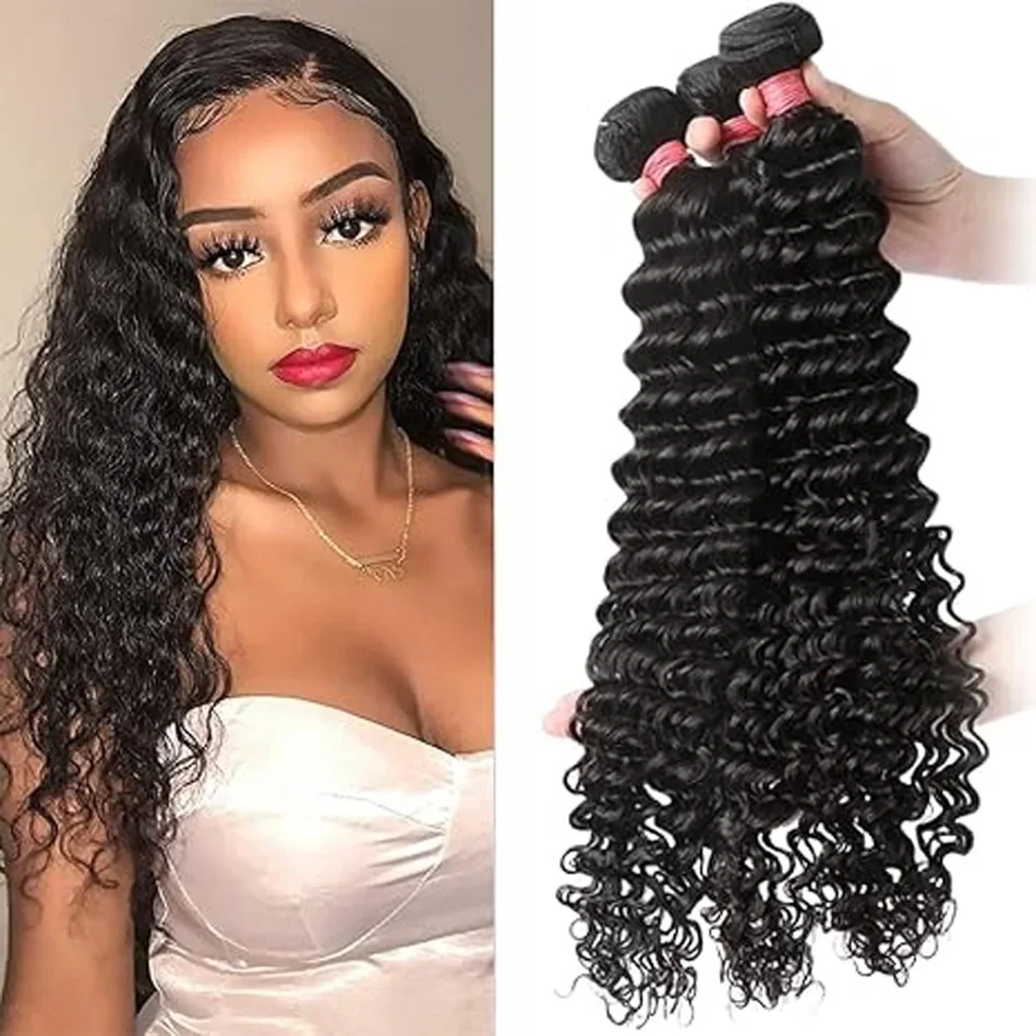 Pacchetti di capelli con onde profonde 100% capelli umani colore naturale brasiliano Remy per le donne_voghion.com