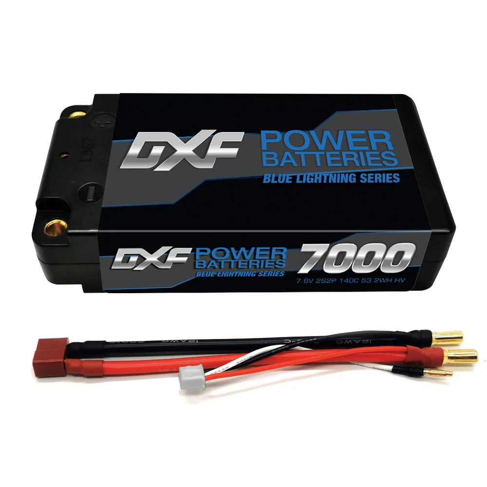 Bateria DXF Lipo 2s Lipo 7.6v, descarga de 140c, 7000mAh, Deans/T 5mm. Perfeita para modelos de carros RC como Strada, Tamiya e outros._voghion.com