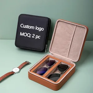 Custom Logo Print Promotion Travel 2 Slots PU Leather Eyeglasses Storage Box Sunglasses Box Jewelry Display Case 2pcs Watch Box