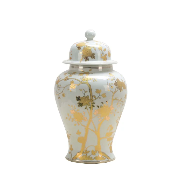 Καυτή πώληση παραδοσιακό βάζο τζίντζερ ζωγραφική κεραμικό χρυσό σχέδιο λουλουδιών μοντέρνο διακοσμητικό κινέζικο βάζο τζίντζερ