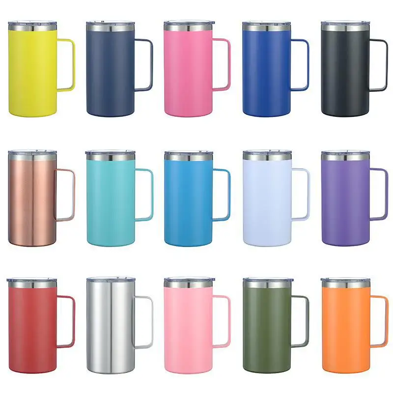 DD1951 24 Oz Stainless Steel Coffee Cup with Handle Lids