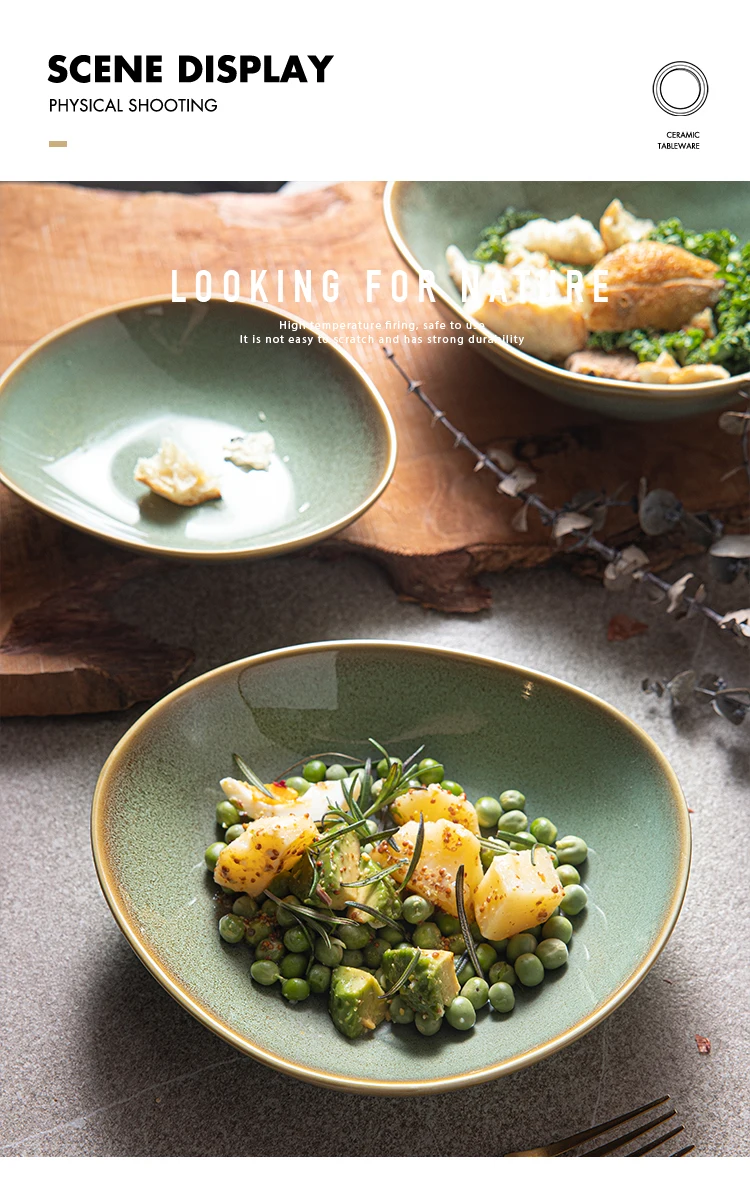 Ceramic Geschirr Nordic Green Dinner Set Speckled Dishe Plate Hotel