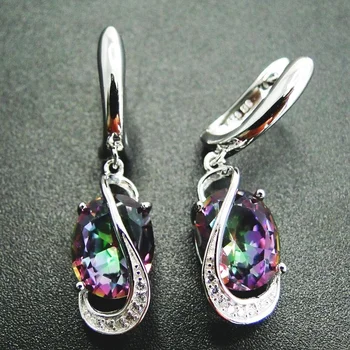 Oval Cut Mystic Topaz Sterling Silver Engagement Earrings Rainbow Topaz Earring