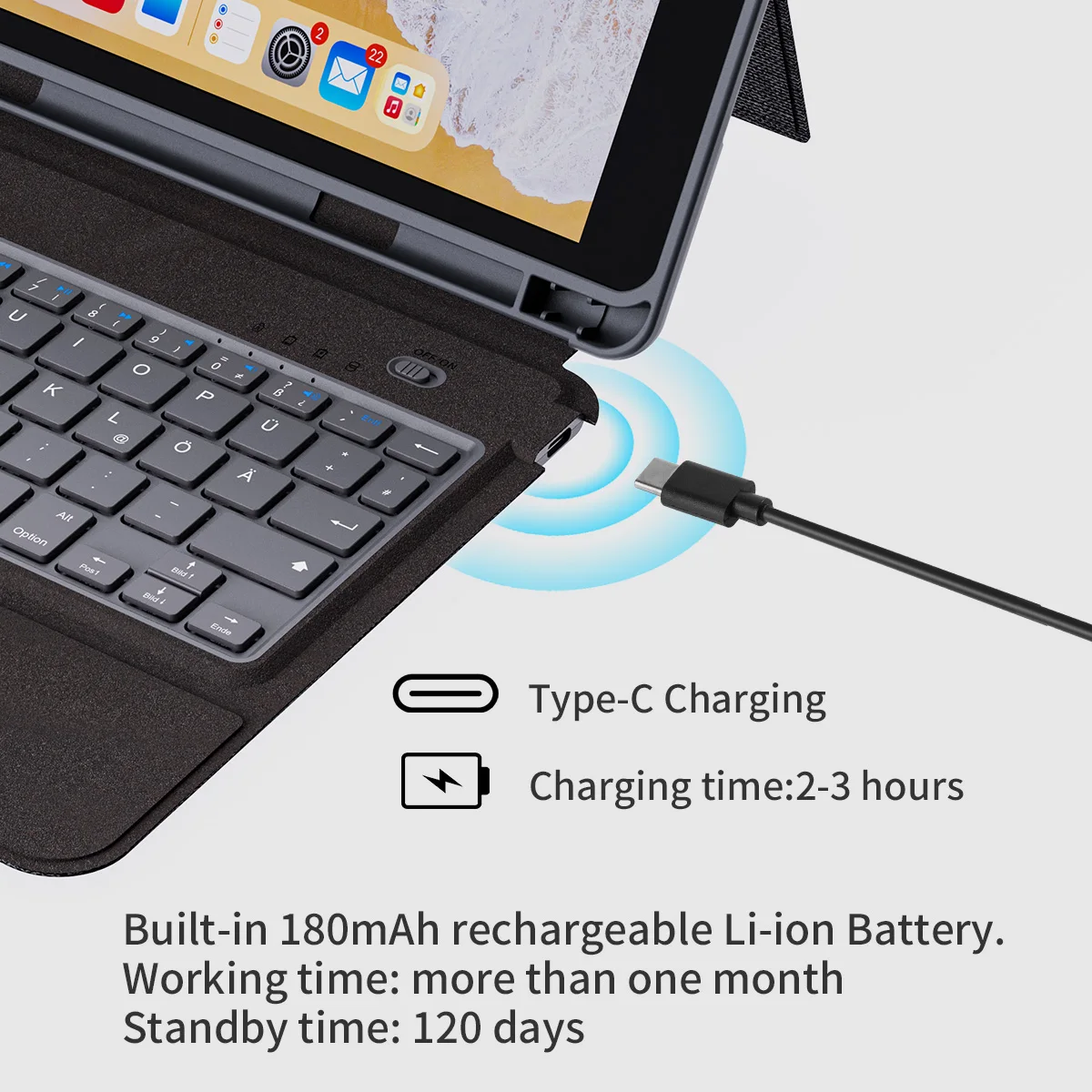 Wireless Bluetooth Smart Keyboard Case With Pencil Holder And Metal Hinge Kickstand For 10.9