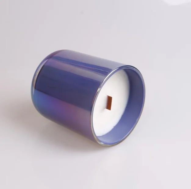 Wholesale Iridescent Color Frosted Candle Jars Cylinder Glass