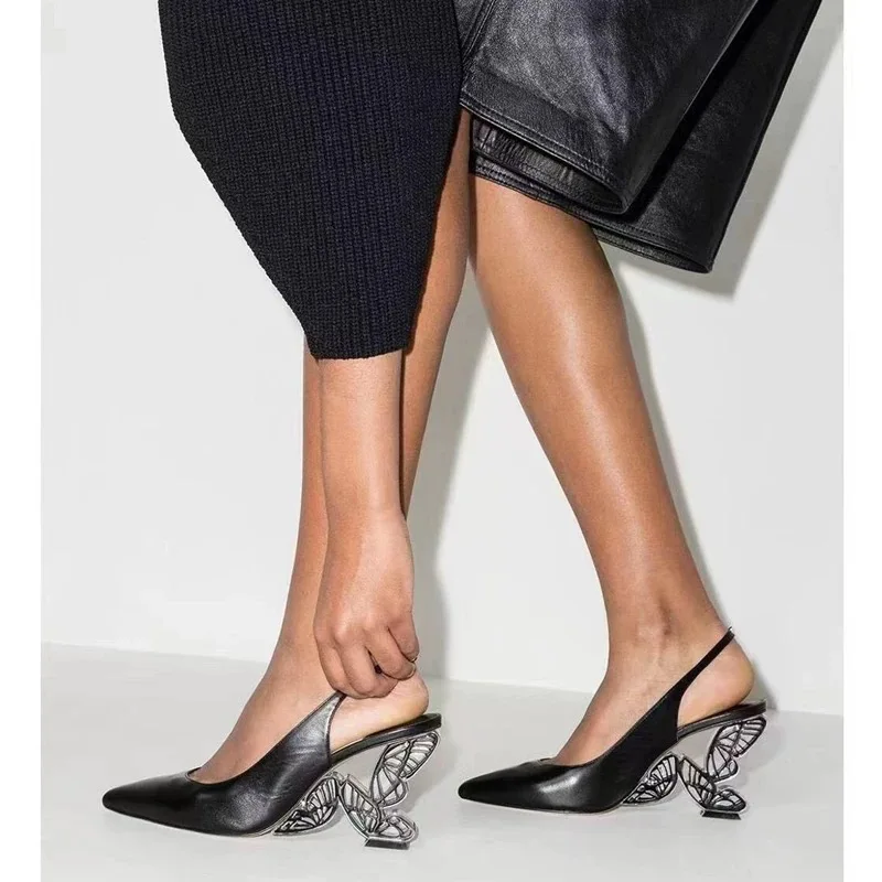  Ladies Pumps Shoes Pointed Toe Special Butterfly Heel 8cm Lace Up Roma Women