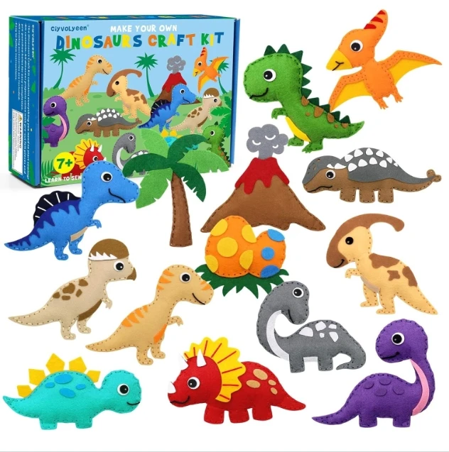 Dinosaur Sewing Craft Kit DIY Kids Crafts Girls and Boys Educational Beginners Stuffed Animal Felt for Kids Age 8 9 10 11 12