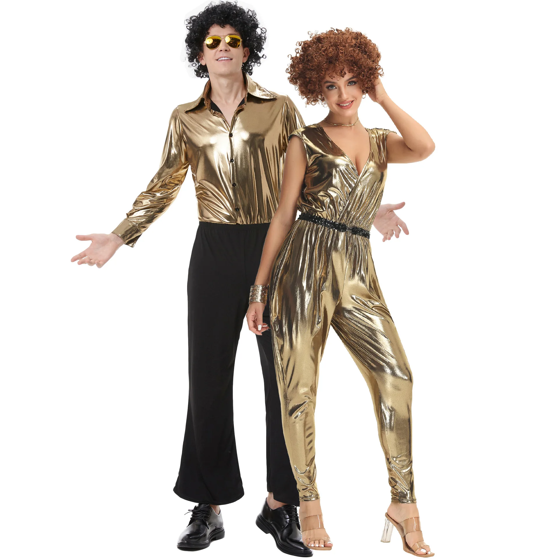 Muztagata Disco Outfit 70s 80s Prom Sparkle Flare Jumpsuit Party