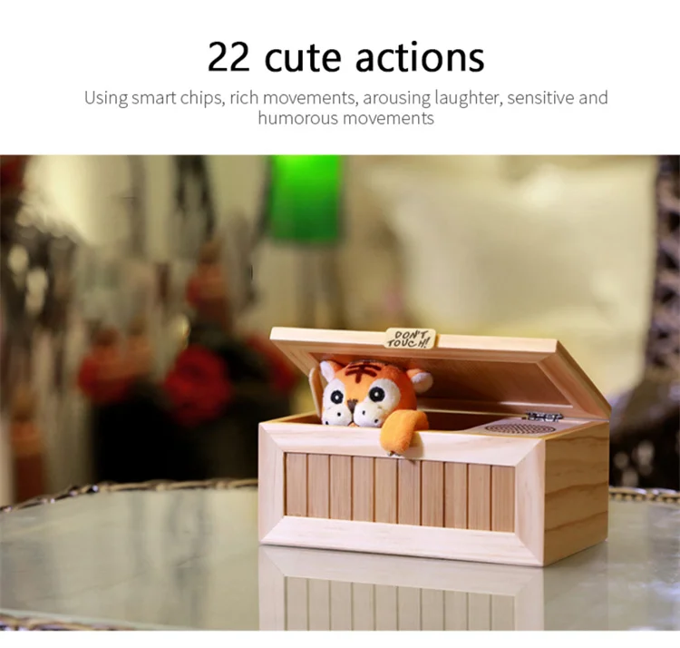Funny USB Tiger Stress Relief Toy – Interactive Wooden Box Desk Toy With Lights, Great Gift Idea