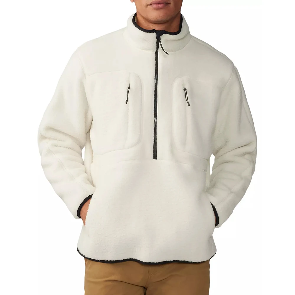 Men's Custom Logo Quarter Zip Fleece Pullover 95% Cotton 5% Spandex Stand Collar Winter Warm Sherpa Sweatshirt Printed Pattern