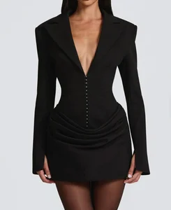 Autumn Winter New Casual Office Temperament Hot Dresses Sexy Deep V Short Dress Long Sleeves Slim-Fit Hip Dress