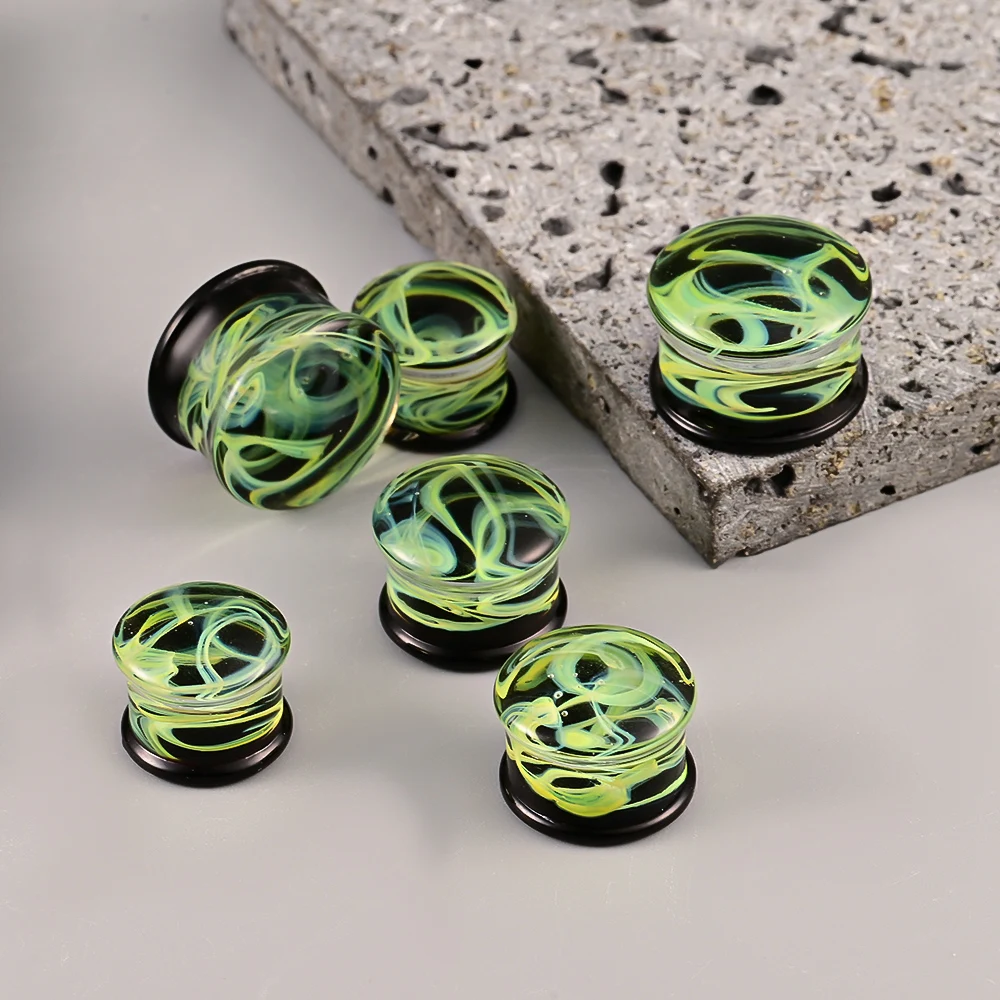 Wholesale Ear Gauges Glass Plugs Tunnels Dangle Gauge Earrings Double