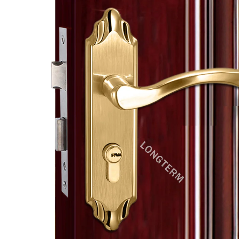 SUS304 Door Handles and Locks Brass Cylinder Brass Keys Supplier Door Lock Set Panel Lock Handle Set for Wooden Door