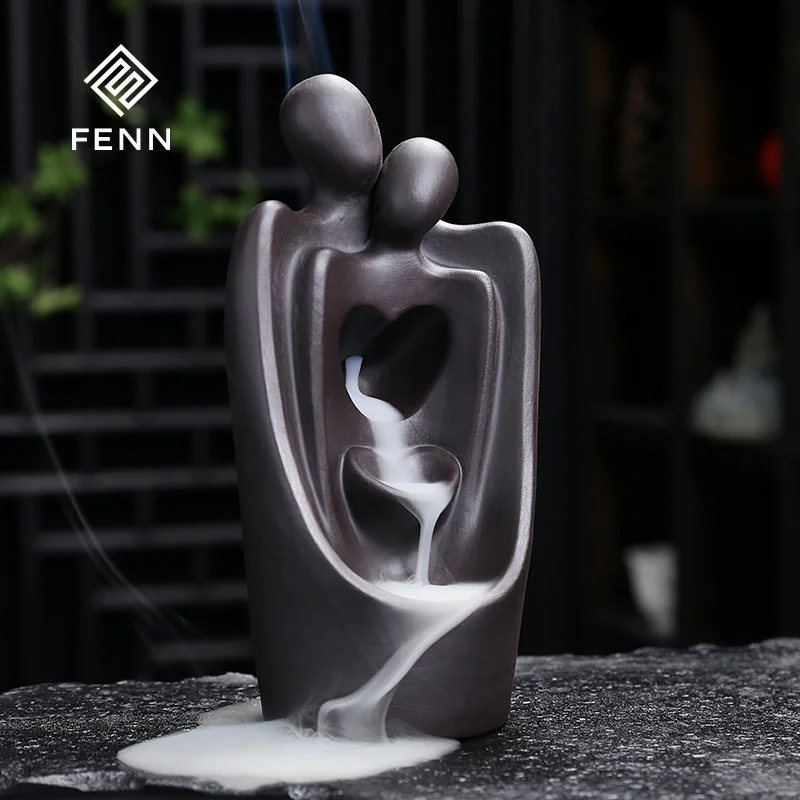 FENN Artistic Gift Unique Waterfall Incense Burner Couple Ceramic Backflow Incense Burner Waterfall For Home Yoga Spa Meditation