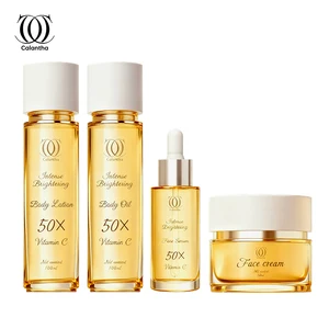 Calantha Glycolic Acid Kojic Acid Vitamin C Glutathione Toner Cream Serum Exfoliating Whitening Glass Skin Skincare Set for